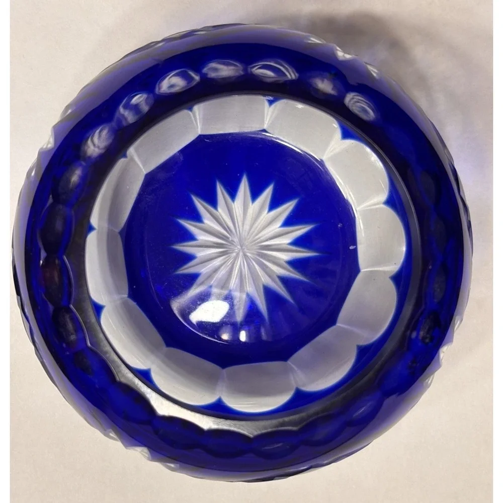 Vintage Bohemian Czech Cut To Clear Crystal Rose Bowl Votive Candle Holder Set